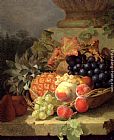 Eloise Harriet Stannard Peaches, Grapes And A Pineapple In A Basket, On A Stone Ledge painting